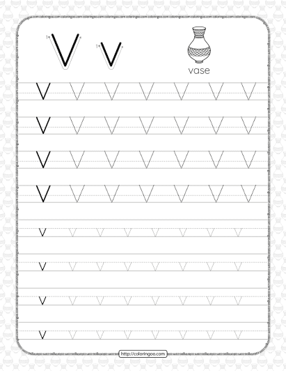 printable dotted letter v tracing pdf worksheet