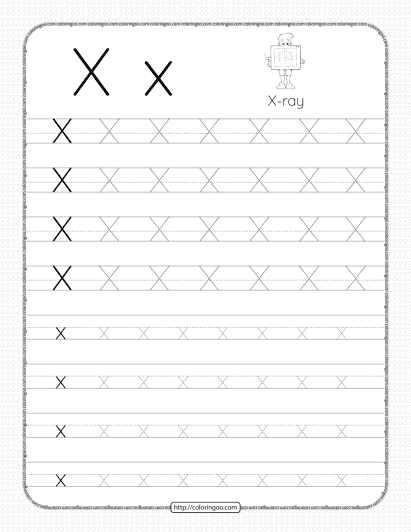 printable dotted letter x tracing pdf worksheet