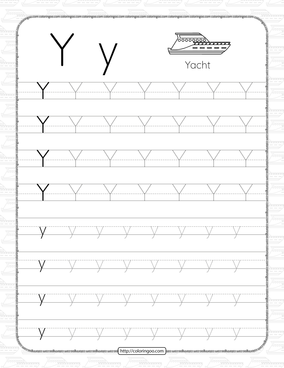 printable dotted letter y tracing pdf worksheet