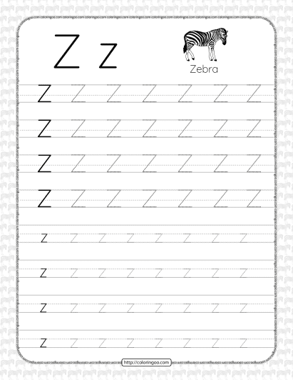 printable dotted letter z tracing pdf worksheet