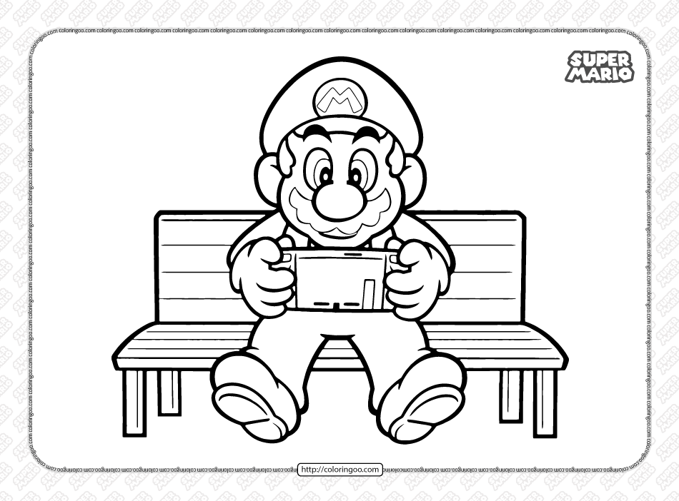 printable super mario playing game coloring page