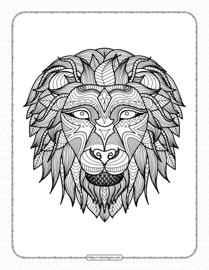 printable zentangle lion head coloring book