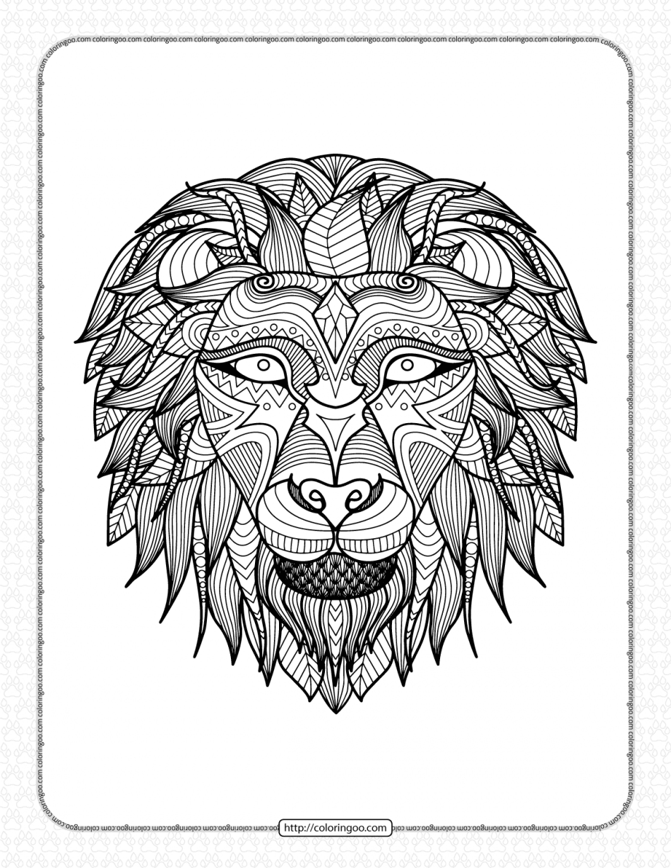 Printable Zentangle Lion Head Coloring Book