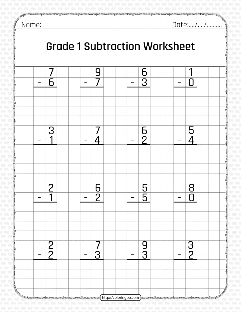Free Printable Grade 1 Subtraction Pdf Worksheet