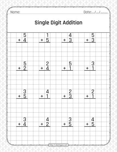 free printable single digit addition pdf worksheet