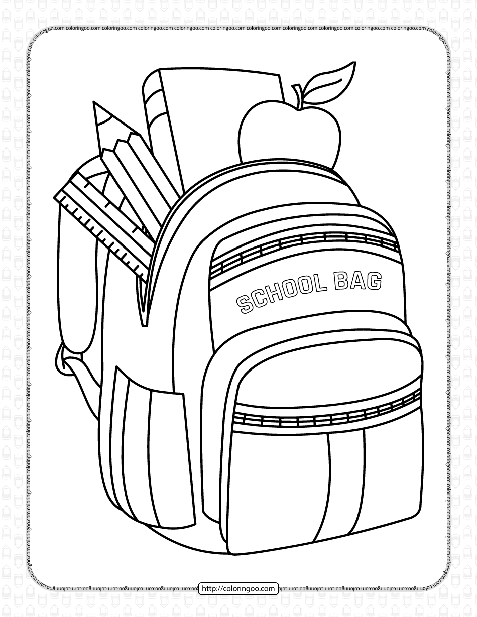 printable school bag pdf coloring page