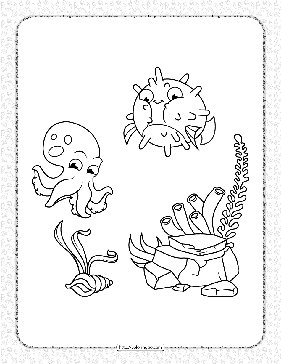 puffer fish and octopus coloring page