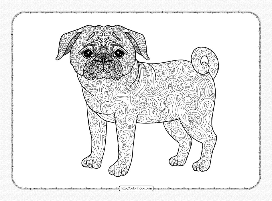 Zentangle Pug Dog Coloring Page for Adults