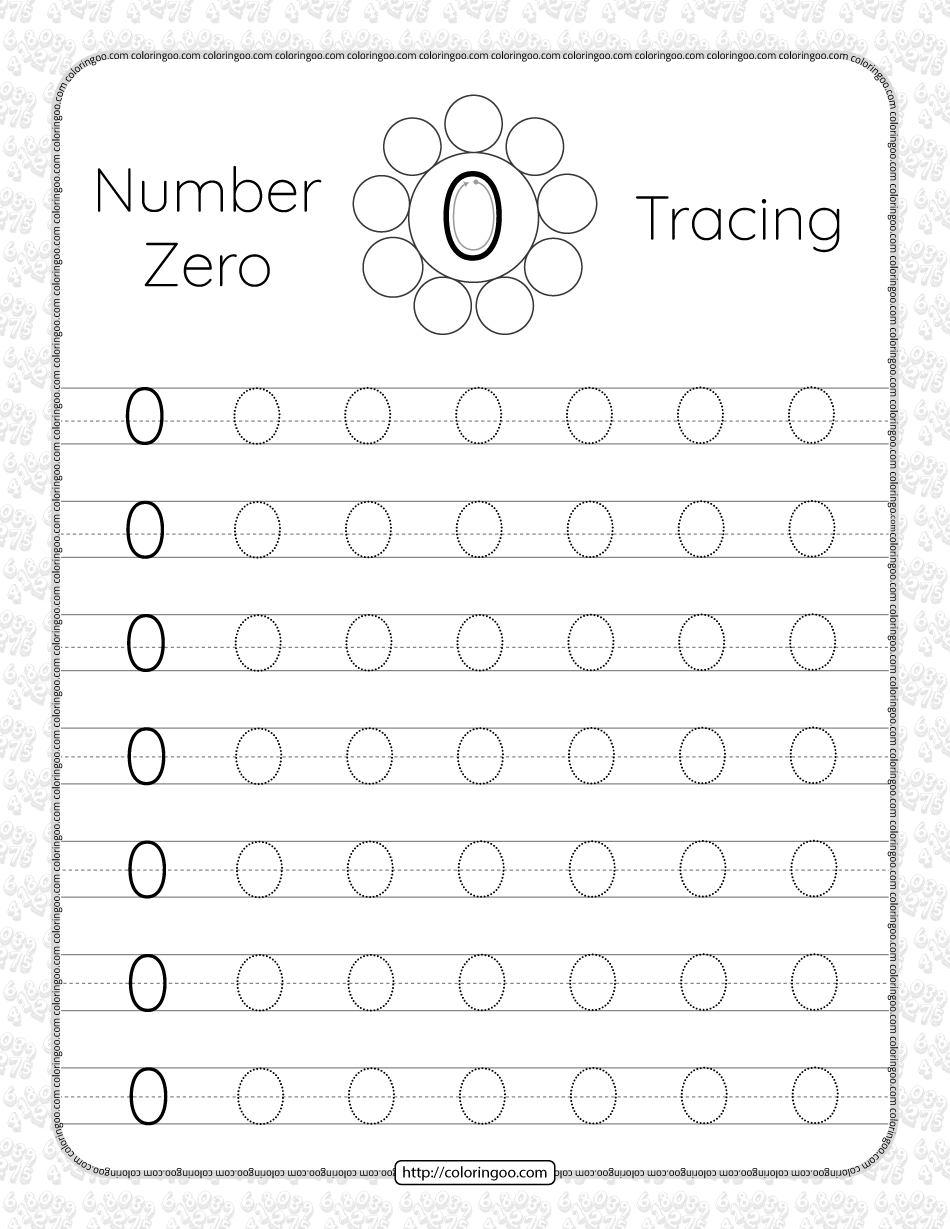 printable dotted number 0 zero tracing pdf worksheet