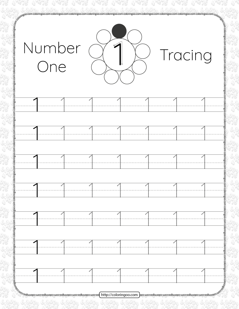 Printable Dotted Number 1 One Tracing Pdf Worksheet