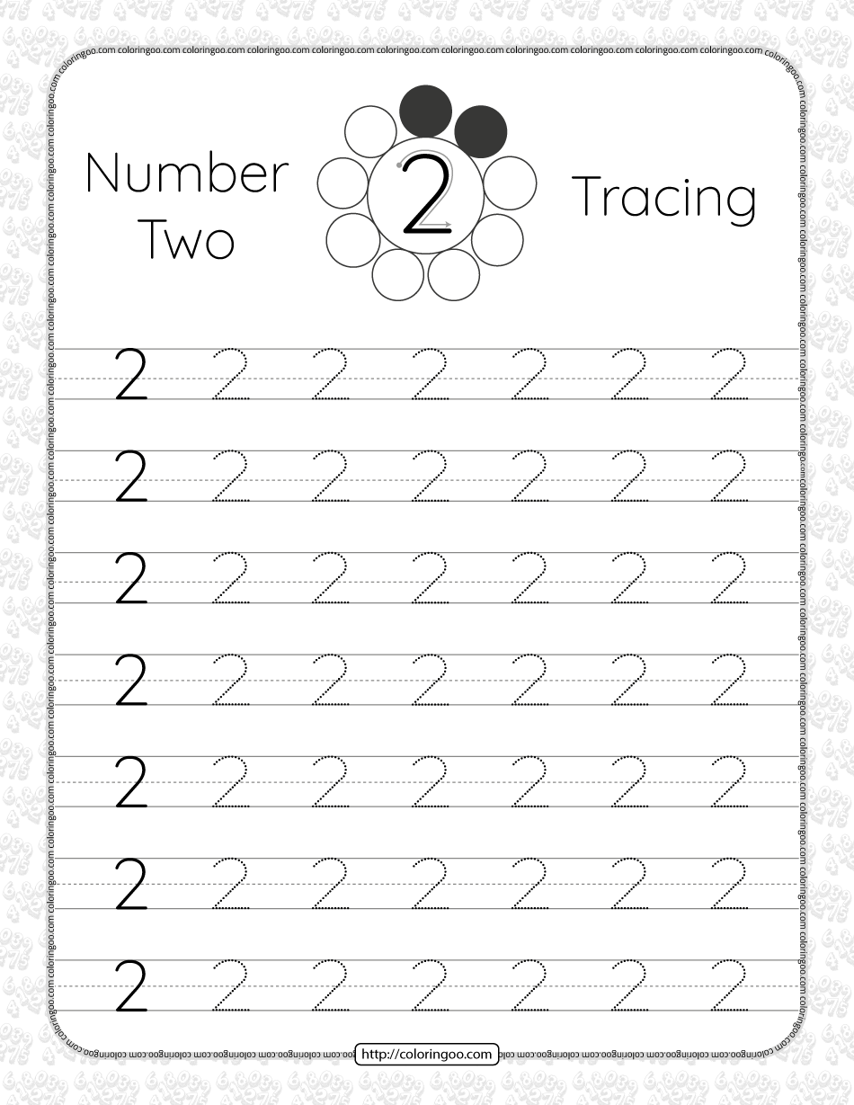 Printable Dotted Number 2 Two Tracing Pdf Worksheet