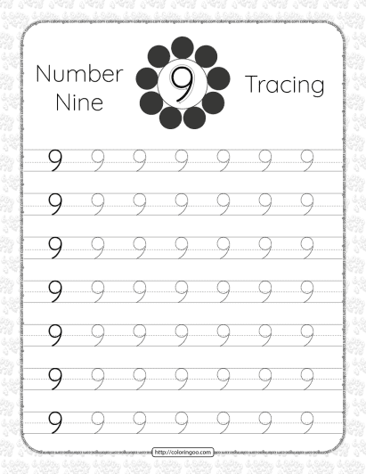 Printable Dotted Number 9 Tracing Pdf Worksheet