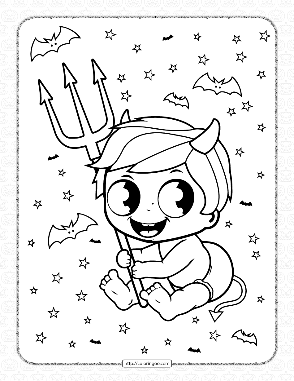 baby boy in halloween devil costume coloring page