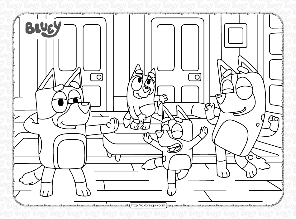 bluey family dancing coloring pages