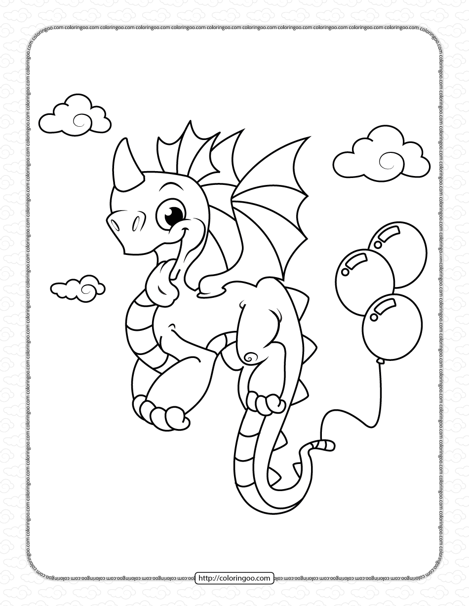 dragon with ballons on tail coloring pages