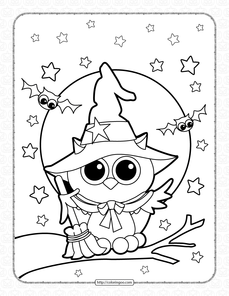 halloween owl witch coloring page