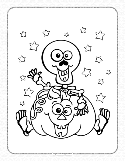 halloween skeleton pumpkin coloring page