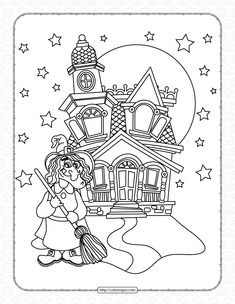 halloween witch castle coloring page