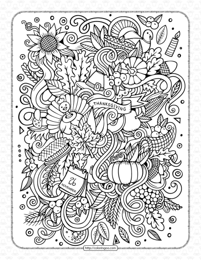 26 november thanksgiving doodle coloring page