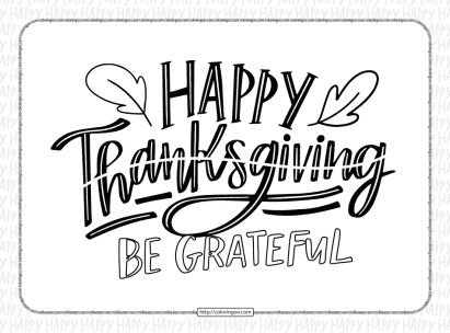 happy thanksgiving be grateful coloring page