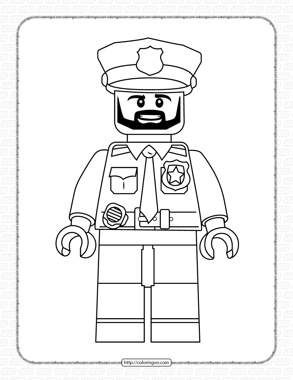Lego Policeman with Black Beard Figure Coloring Page