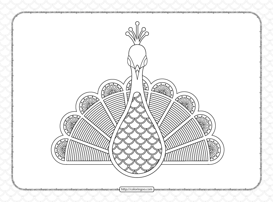 Peacock Illustration Outline Coloring Page