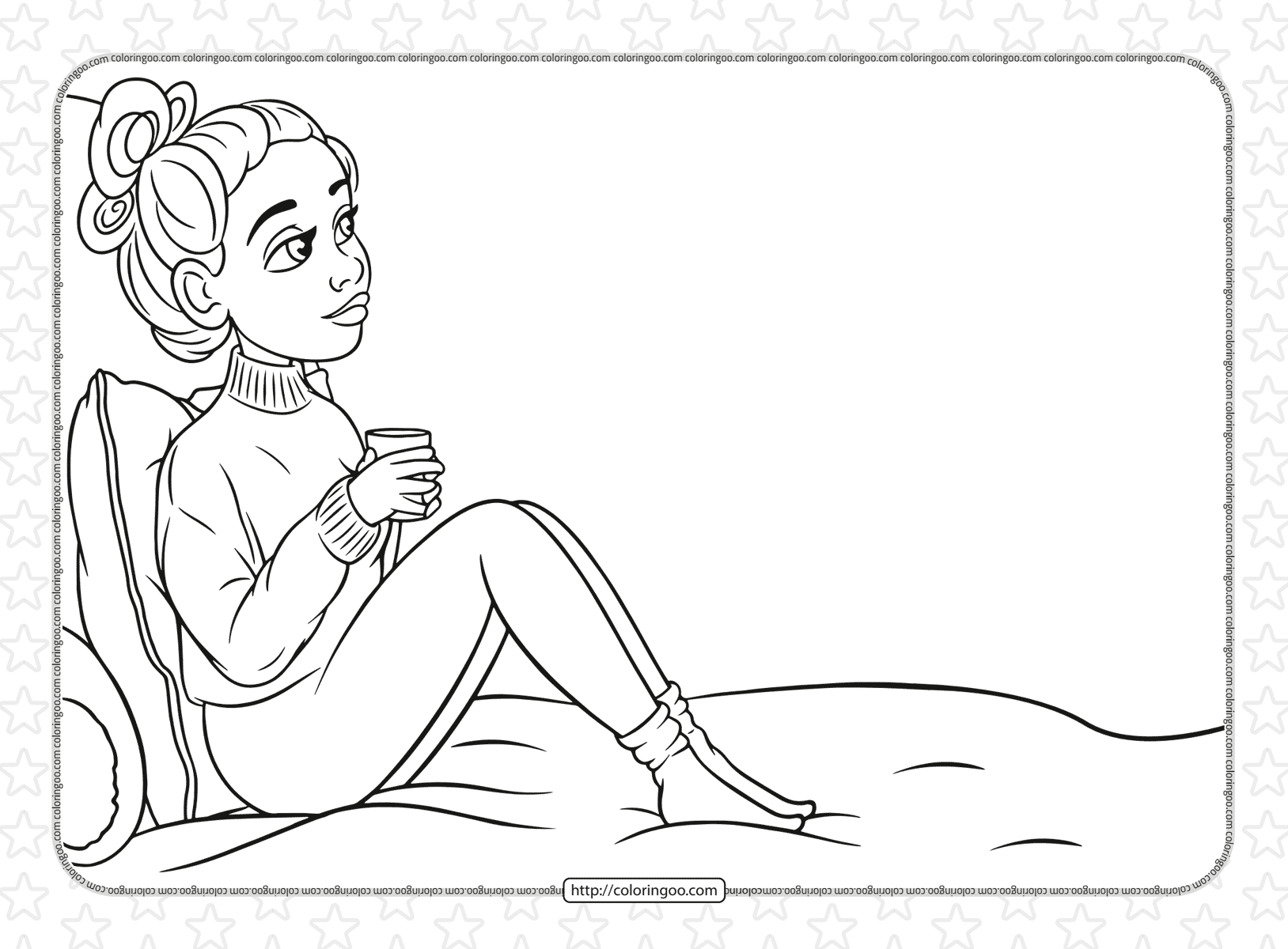 a girl on the bed coloring page