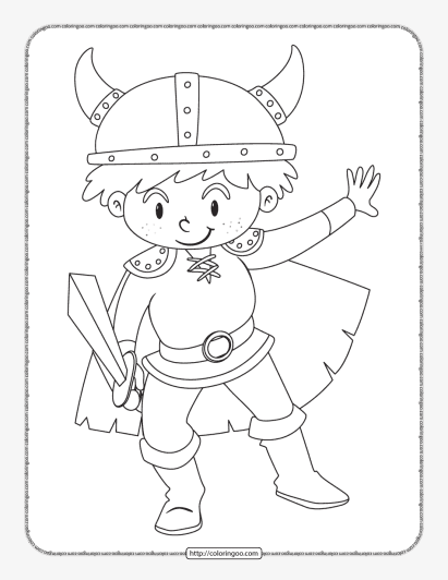 boy wearing a knight costume coloring page