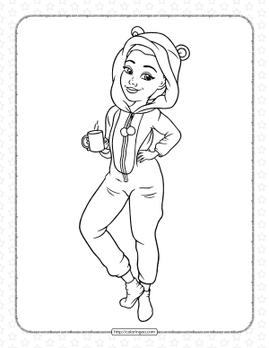 Cute Girl with A Cup of Coffee Coloring Page