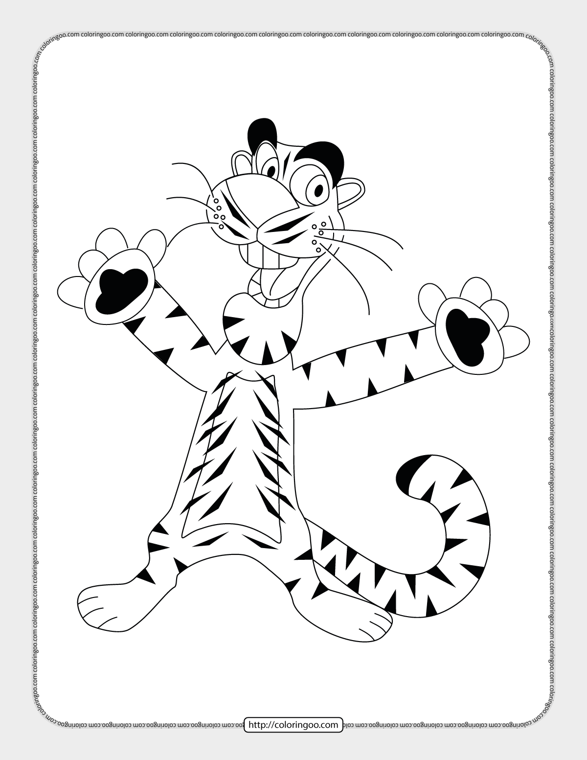 funny tiger animal pdf coloring page