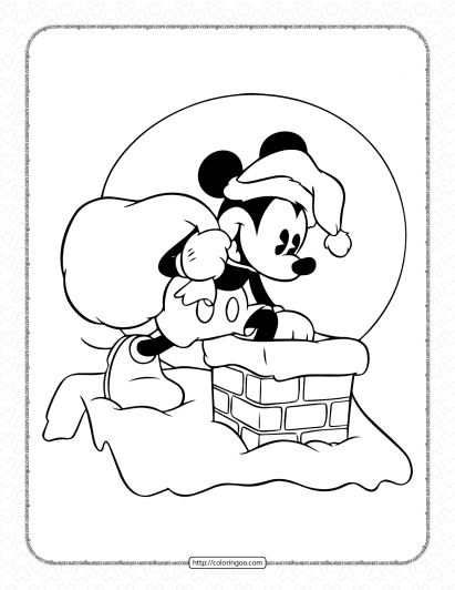 santa mickey mouse with gift sack coloring pages