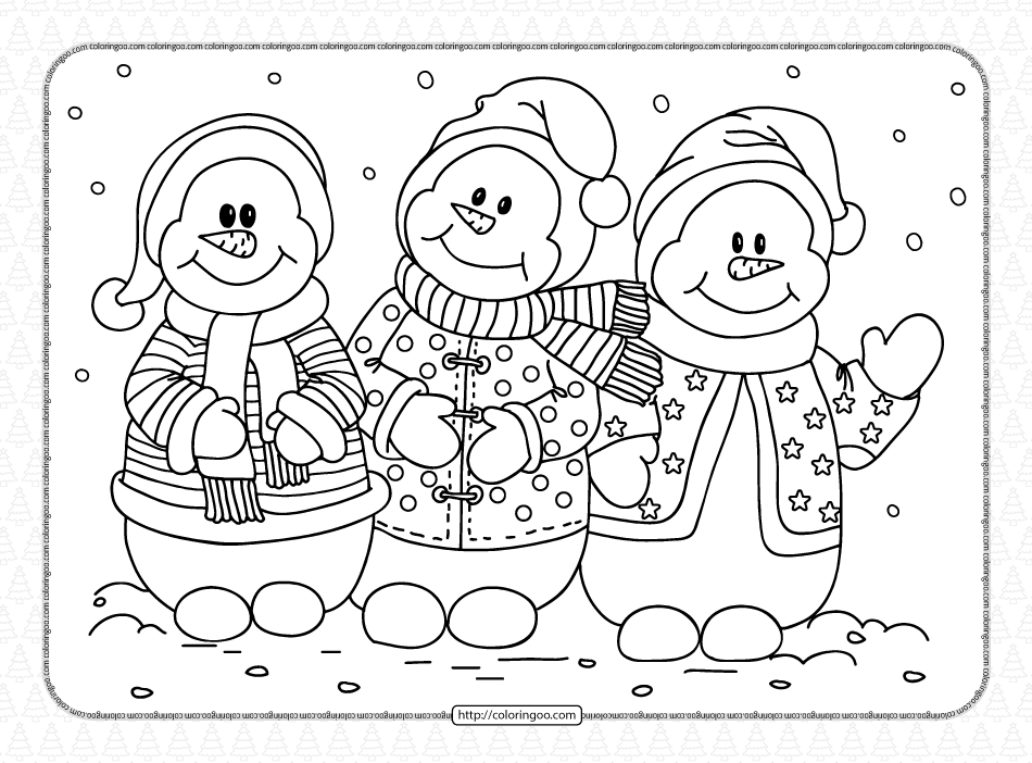 snowman with jackets christmas coloring page