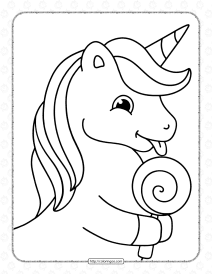 Unicorn with Candy Coloring Page