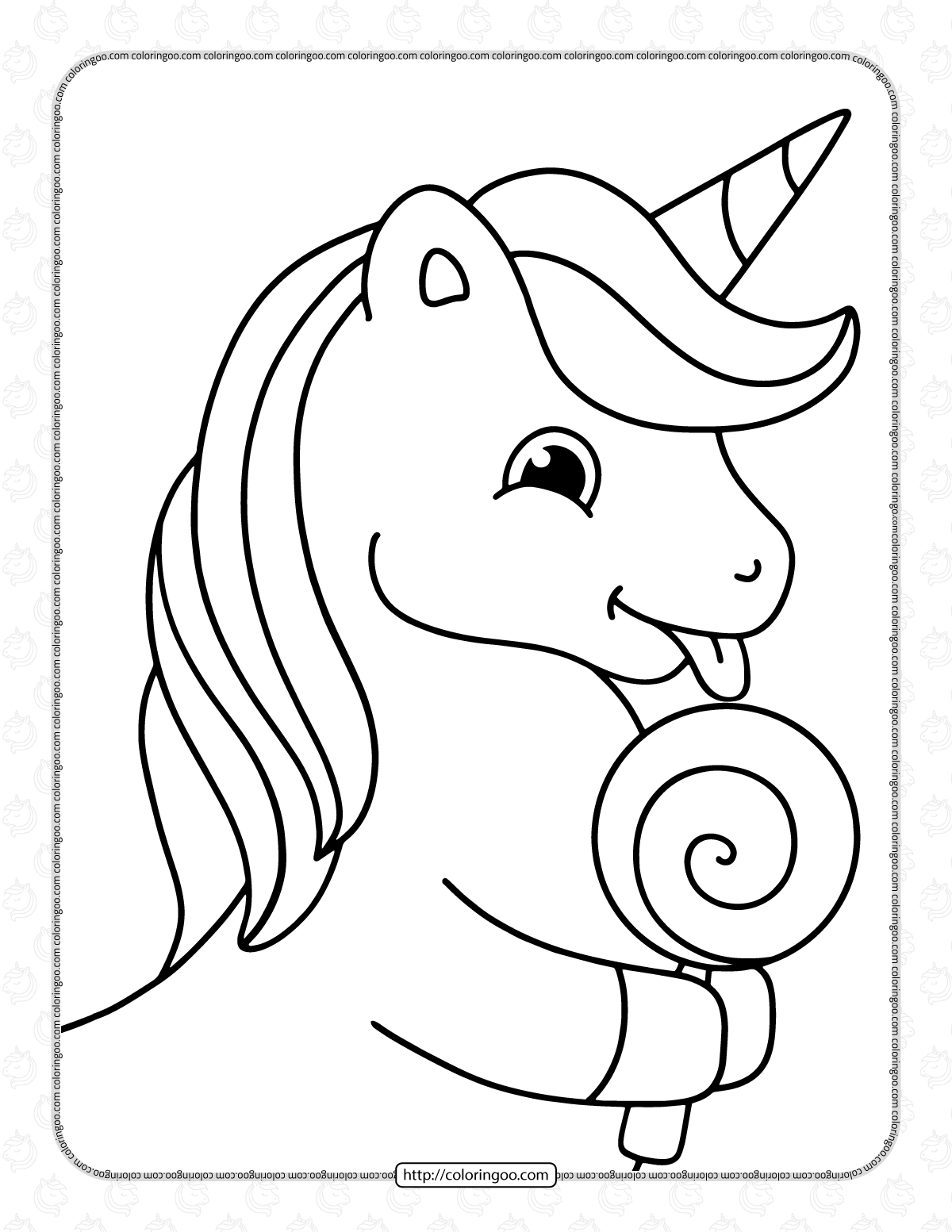unicorn with candy coloring page