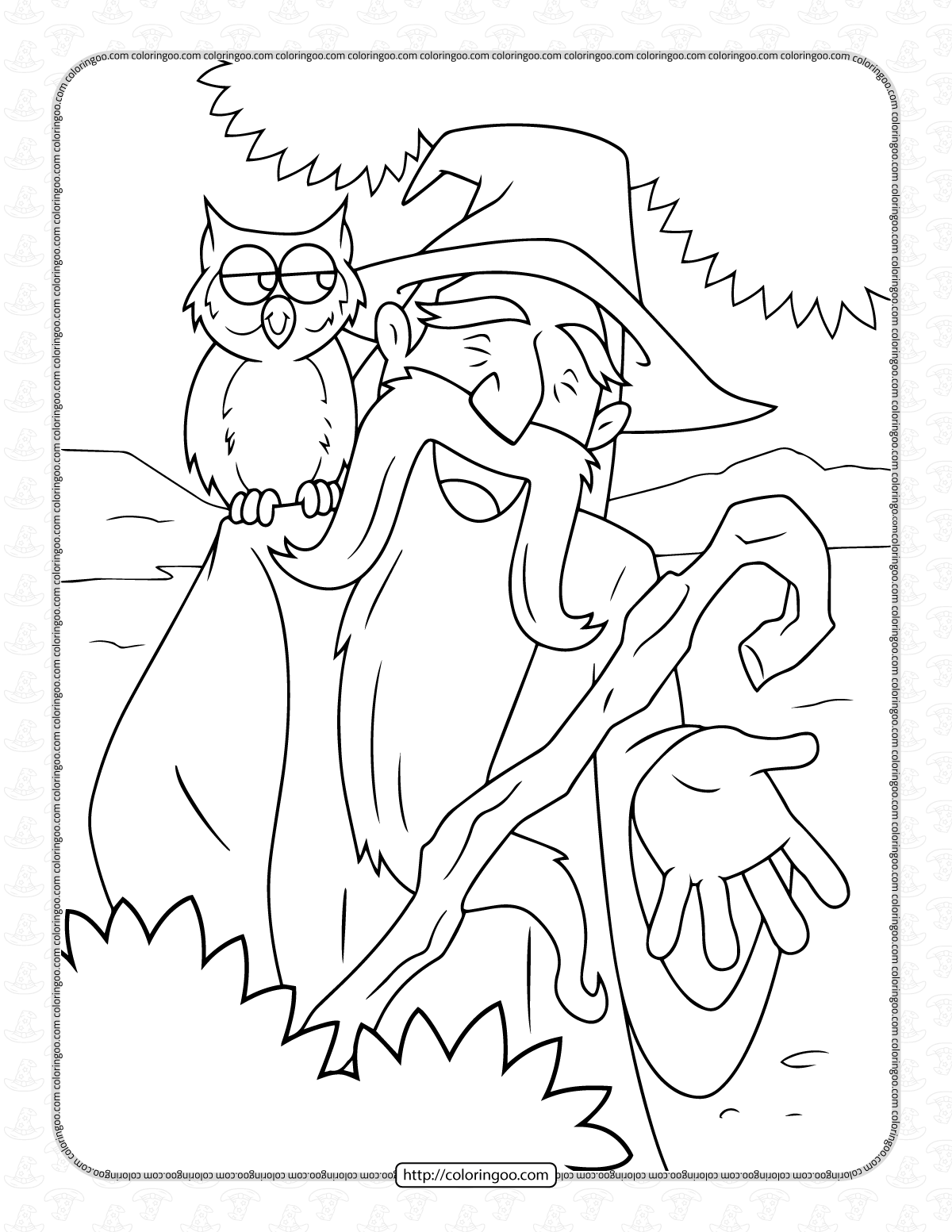 wizard and his owl coloring page