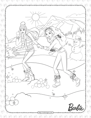 barbie and her friend are playing snowballs coloring page
