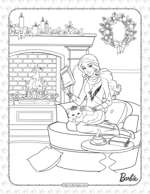 Barbie Reading a Book by the Fireplace Coloring Page