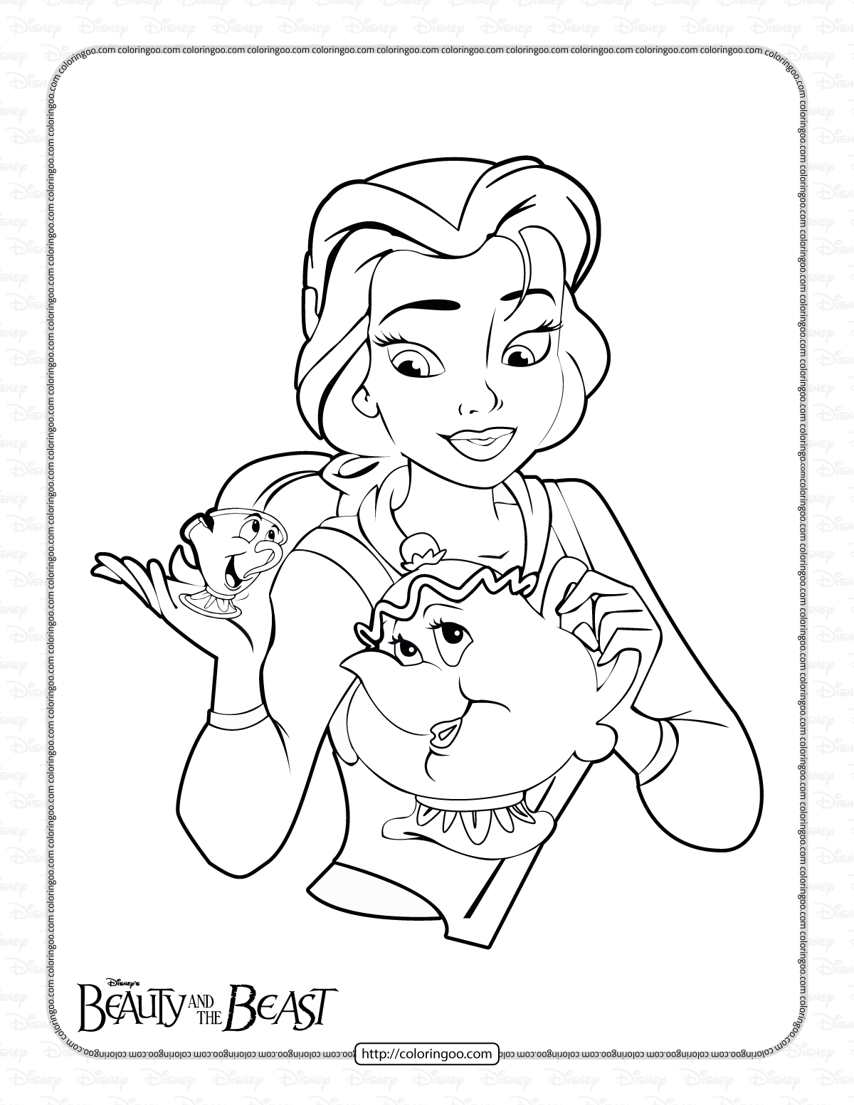 belle with chip and mrs potts coloring page