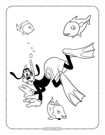 Disney Goofy Swiming in The Sea Coloring Page