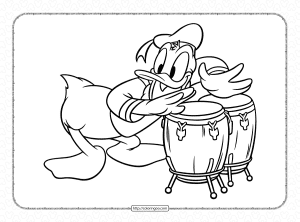 donald duck playing bongo drum coloring page