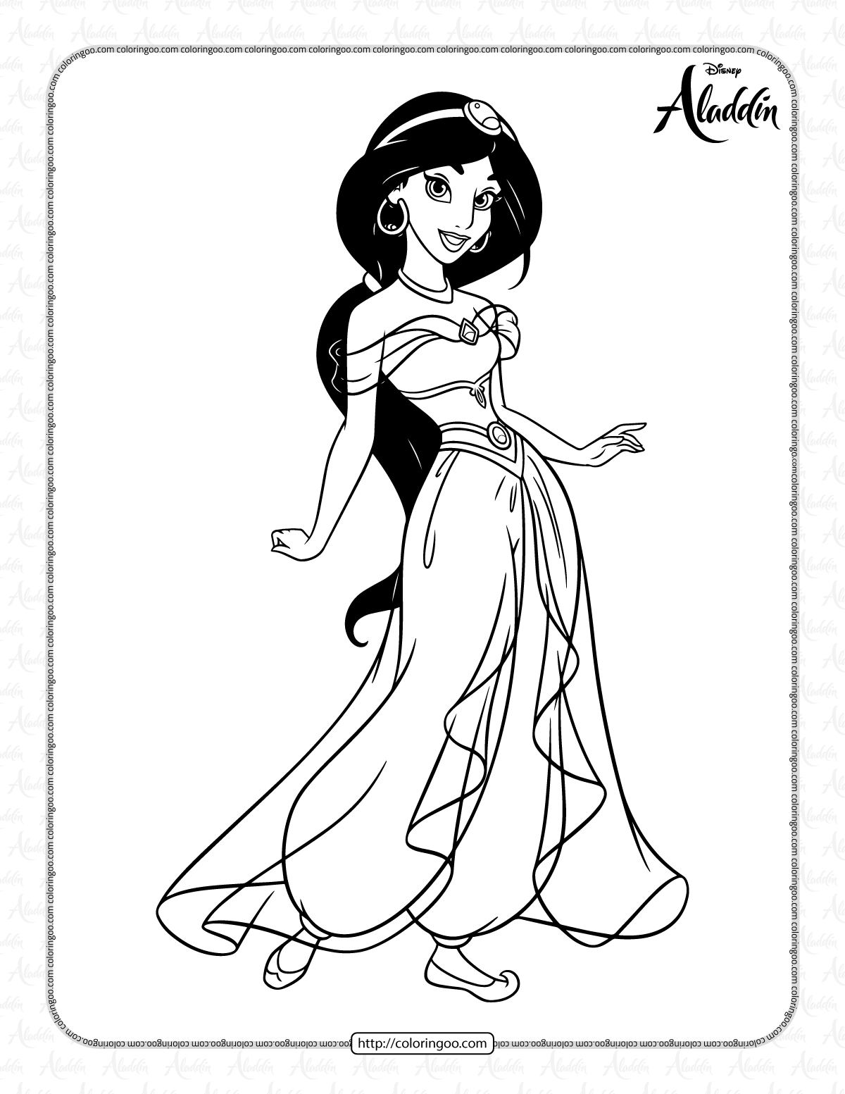 free printable princess jasmine coloring pages
