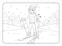 girl skiing in winter coloring page