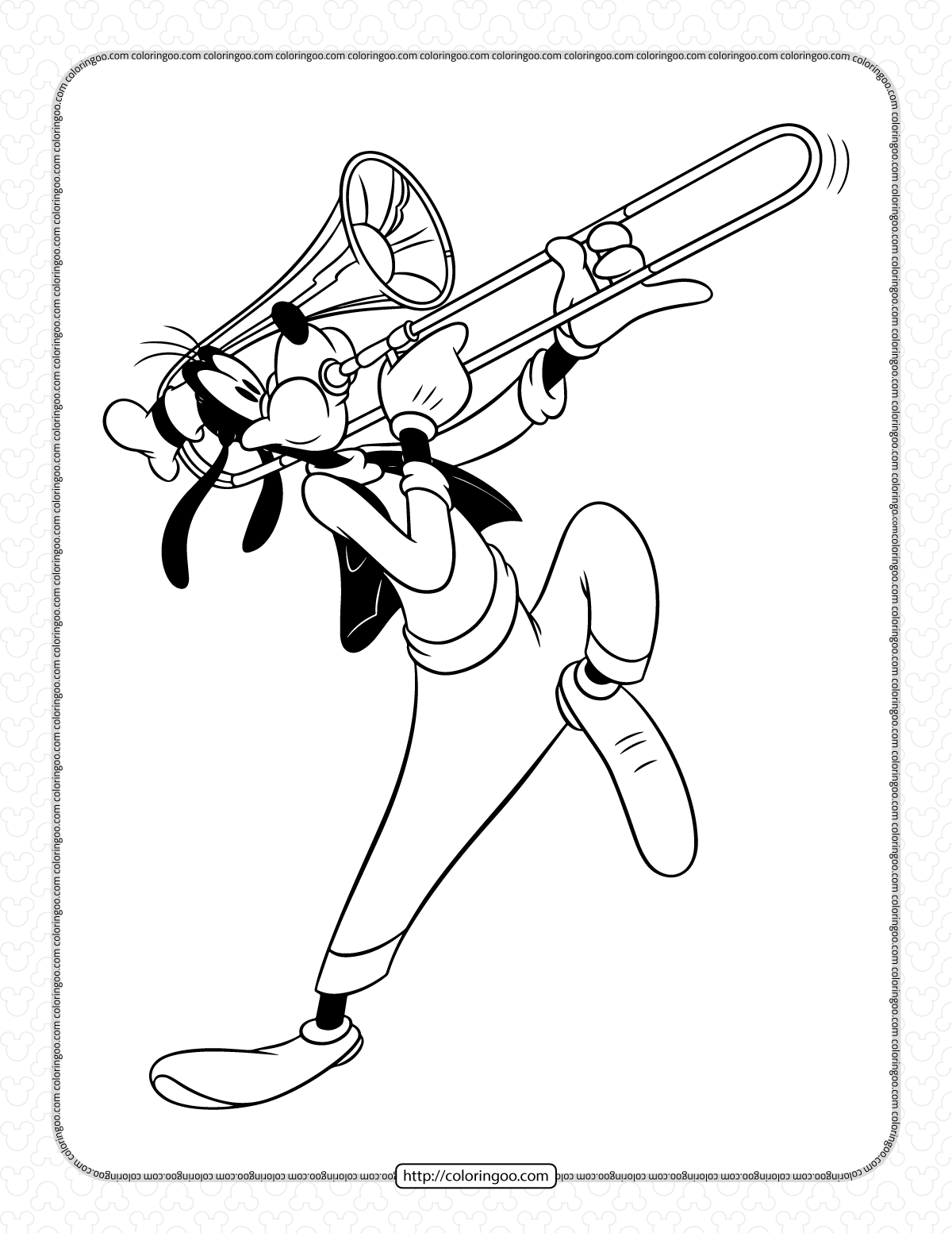 goofy plays the trombone coloring page
