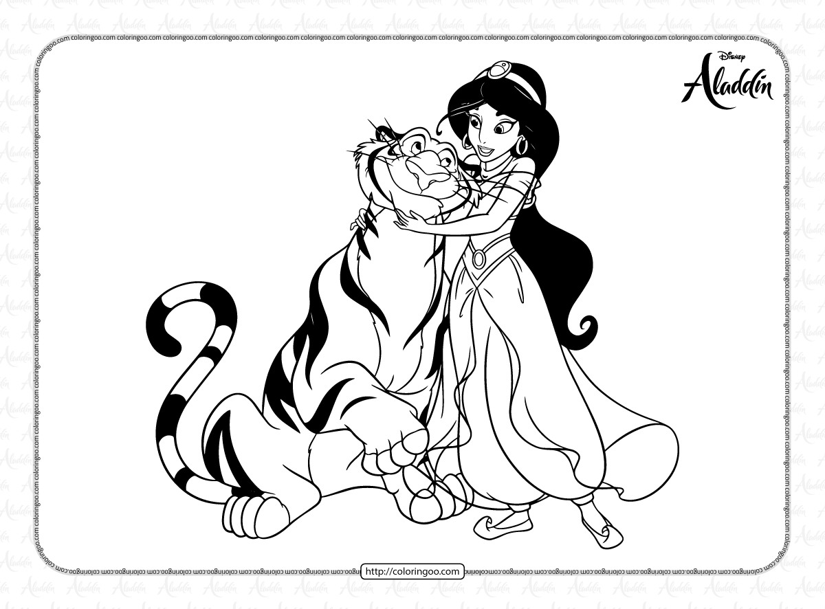 jasmine and her best friend rajah coloring page