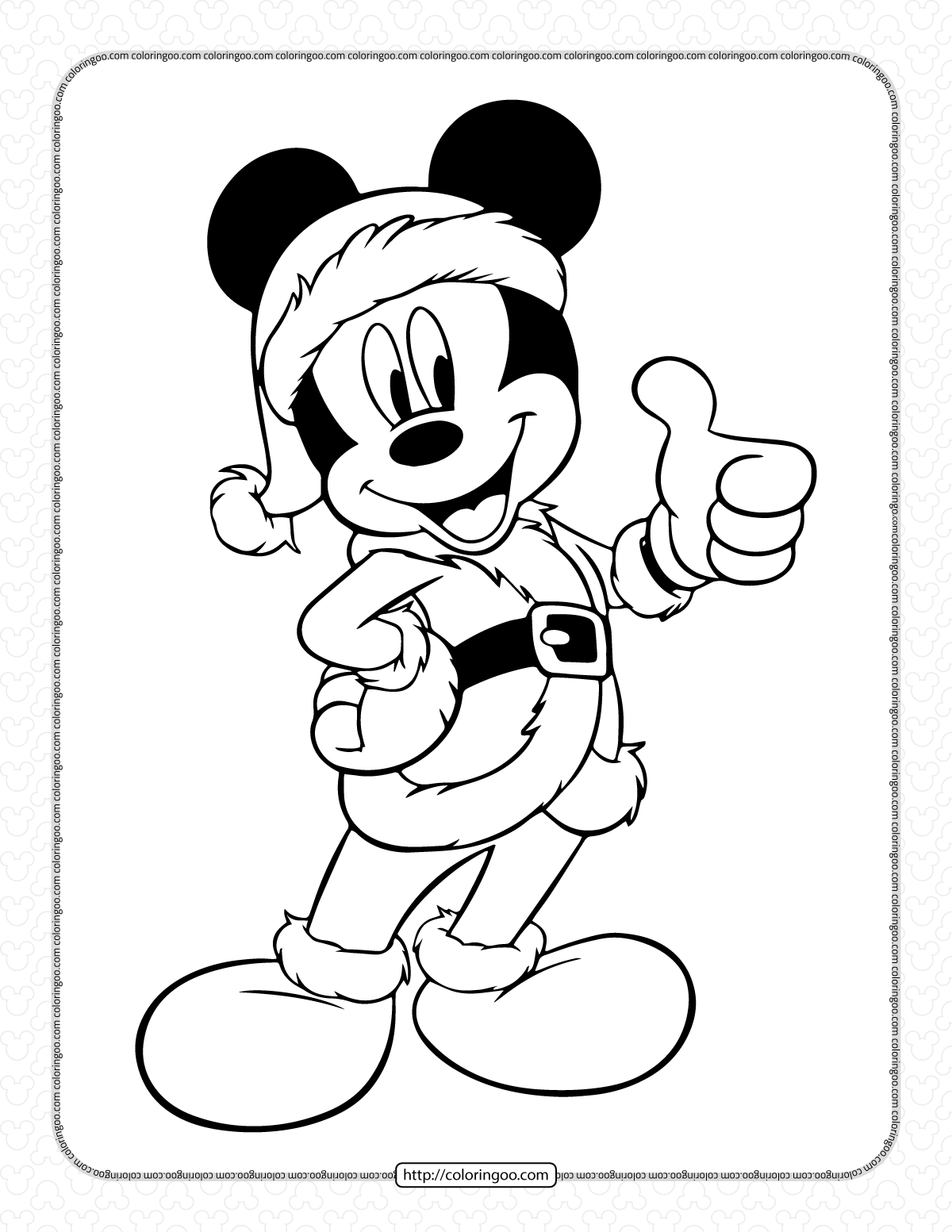 mickey mouse santa costume coloring page
