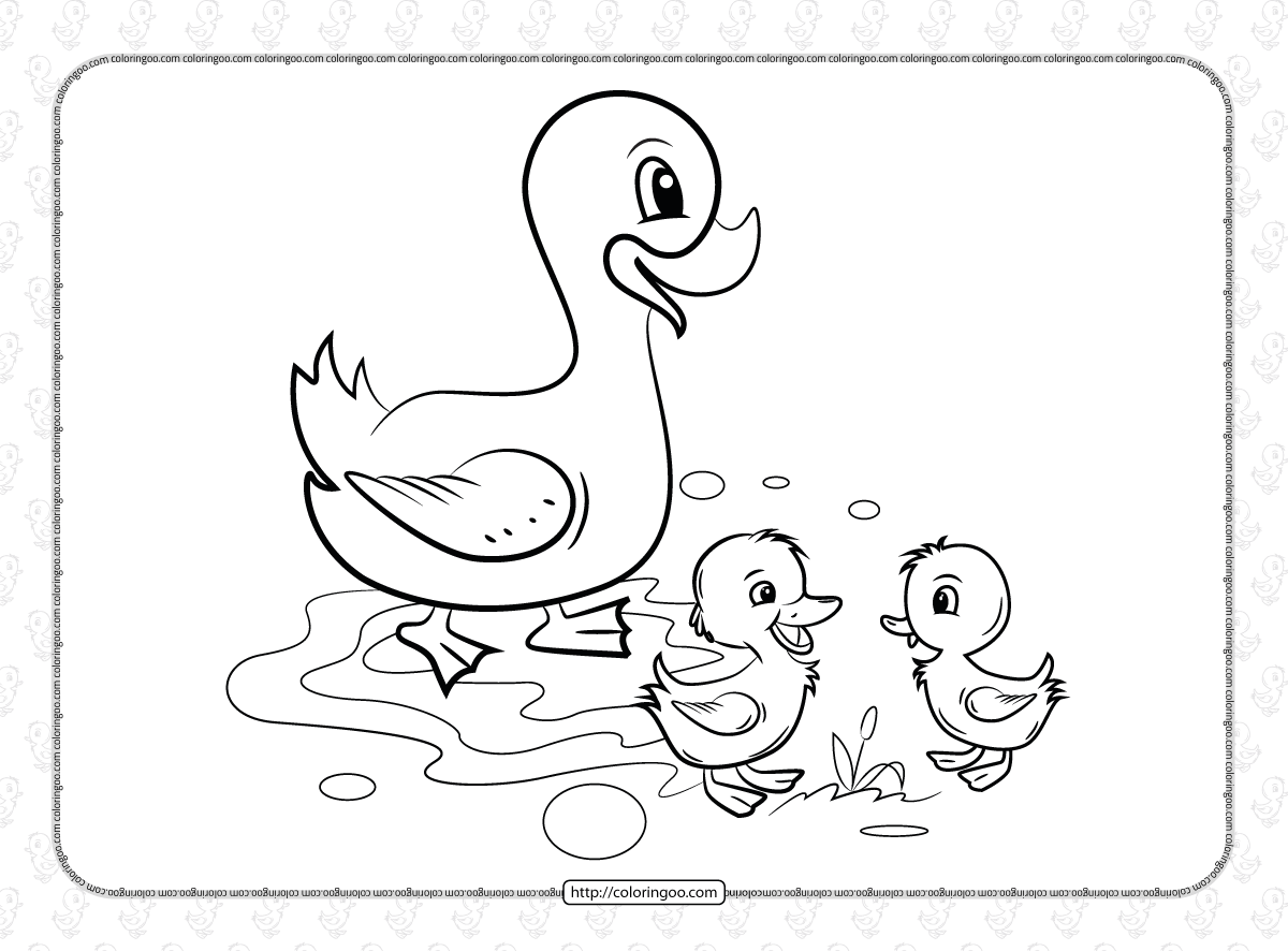 mother duck and her baby ducks coloring page