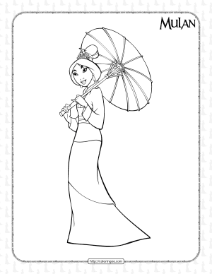 Mulan Under The Umbrella Coloring Page