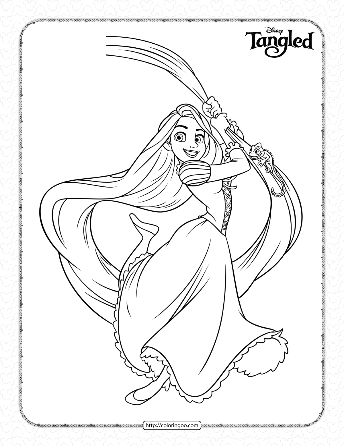rapunzel comes down on her hair coloring page