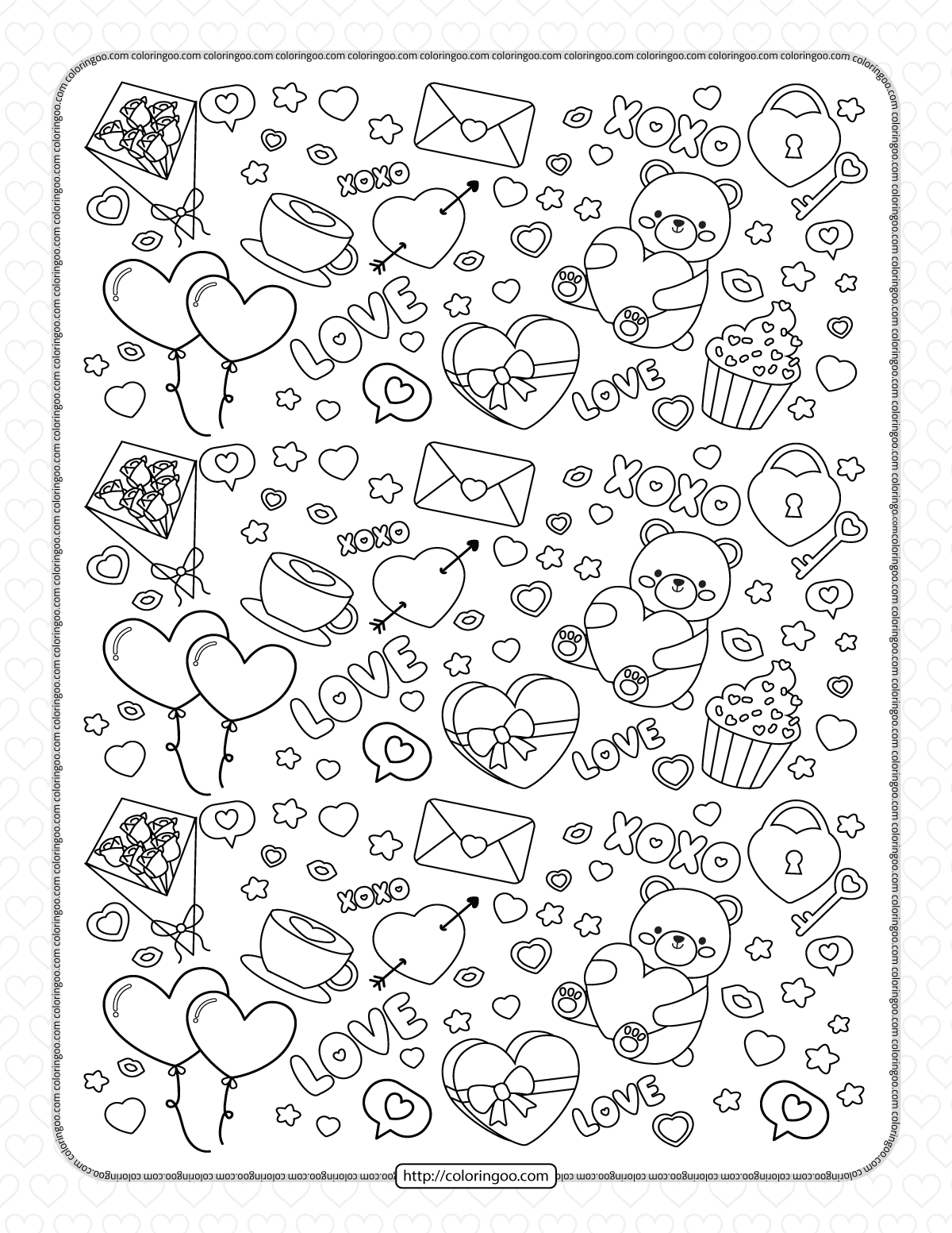valentines day doodles coloring page