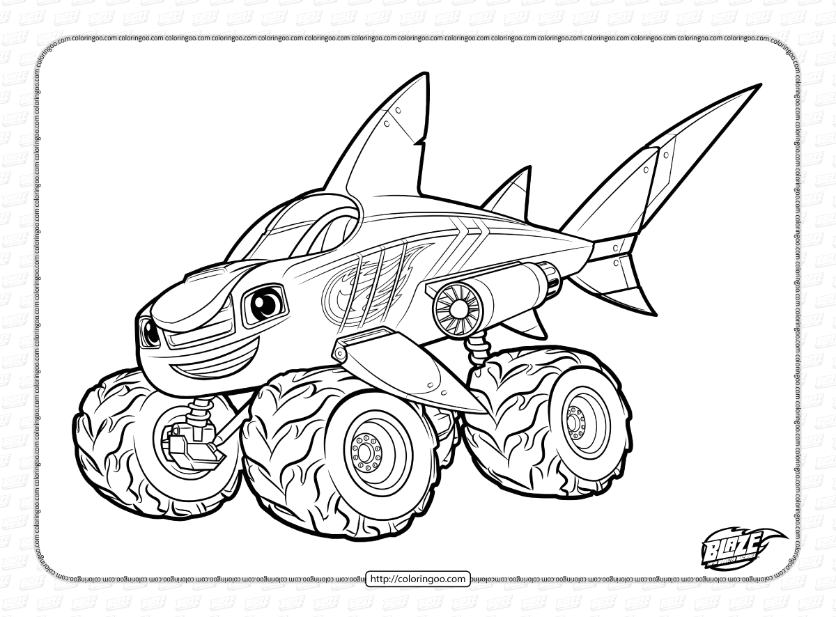 blaze turns into a shark coloring page
